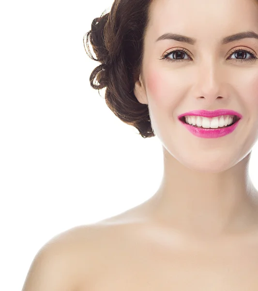 Kobiety z uśmiechem toothy twarz — Zdjęcie stockowe