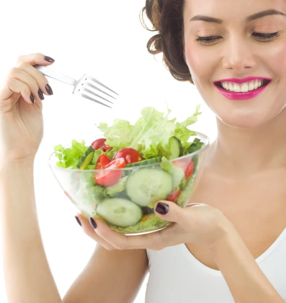 Woman is eating salat — Stock Photo, Image