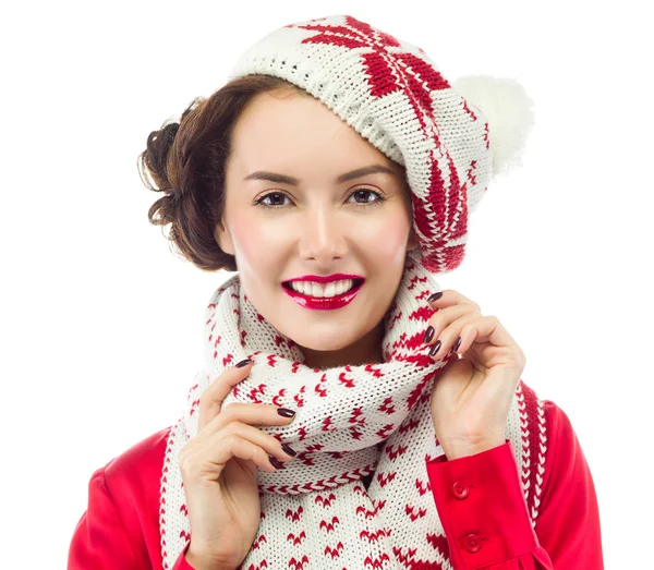 Lachende vrouw in warme kleding — Stockfoto