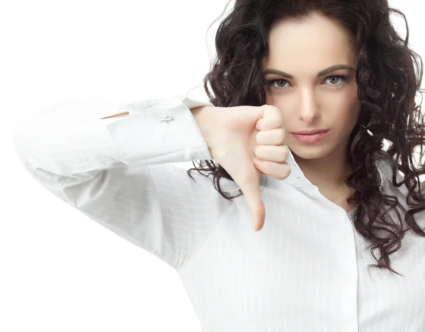 Woman shows thumb down sign — Stock Photo, Image