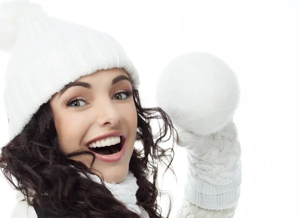 Mulher sorridente em roupas quentes — Fotografia de Stock