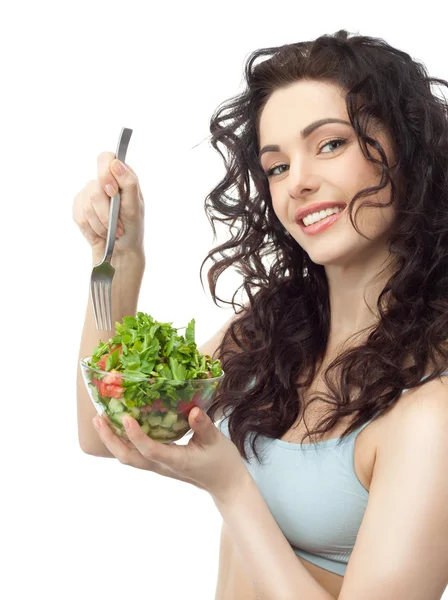 La mujer está comiendo ensalada de salat — Foto de Stock