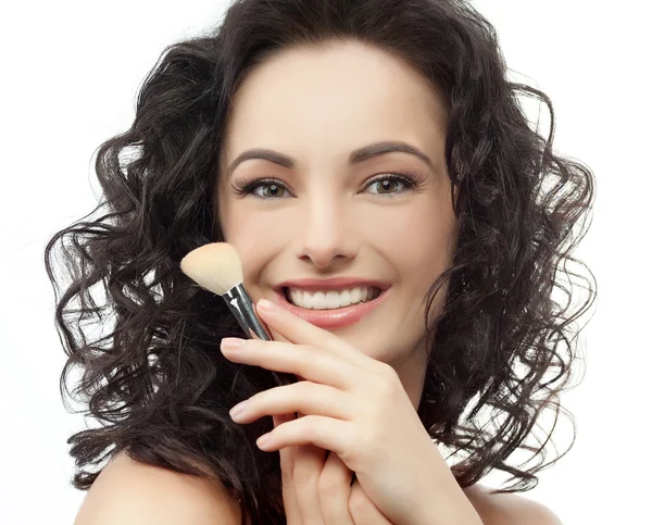 Brunette with make up brush — Stock Photo, Image