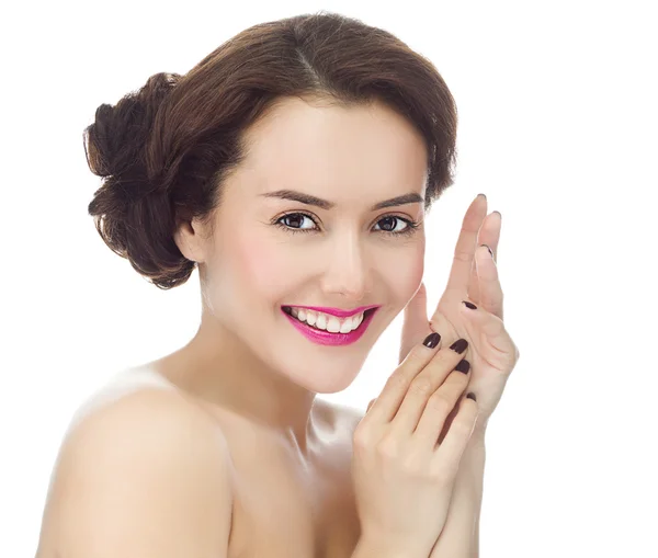 Mujer con sonrisa dentada cara —  Fotos de Stock