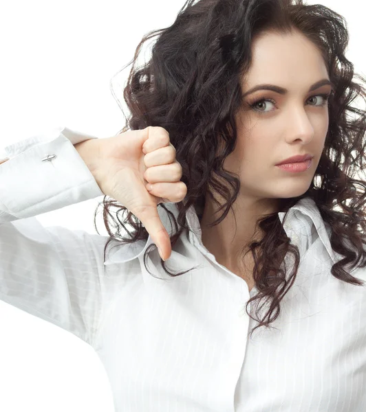 Woman shows thumb down sign — Stock Photo, Image