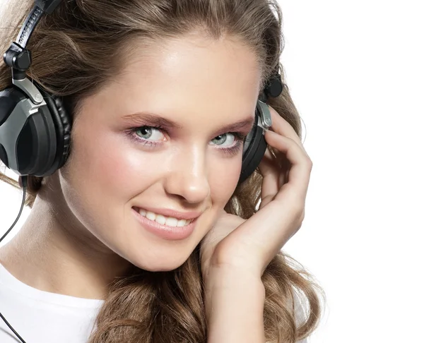 Ženská krása se sluchátky — Stock fotografie