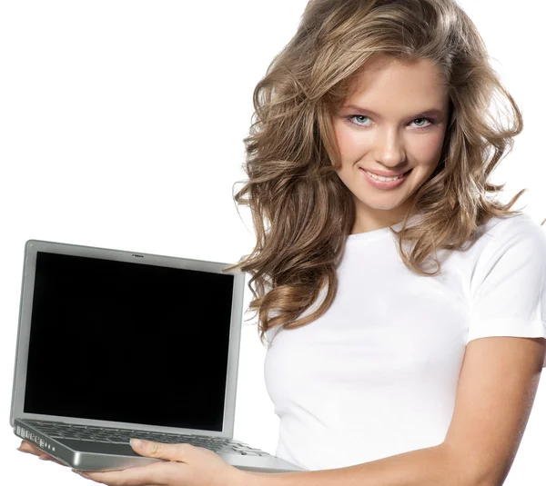 Girl with laptop — Stock Photo, Image