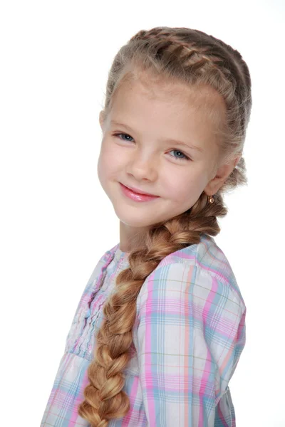 Retrato de uma menina bonita com um pigtail — Fotografia de Stock