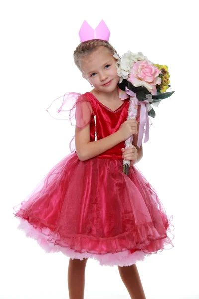 Маленькая принцесса с букетом — стоковое фото