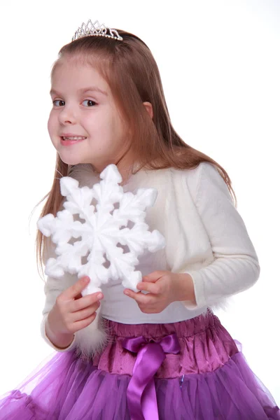 Menina com floco de neve — Fotografia de Stock
