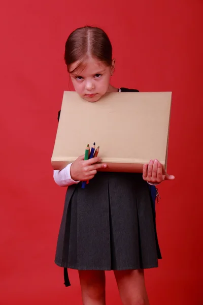 Schoolmeisje met boek — Stockfoto