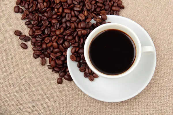 Tasse de café avec grains de café torréfiés — Photo