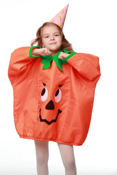 Girl dressed as a pumpkin — Stock Photo, Image