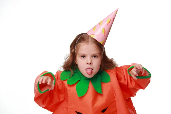 Girl dressed as a pumpkin — Stock Photo, Image