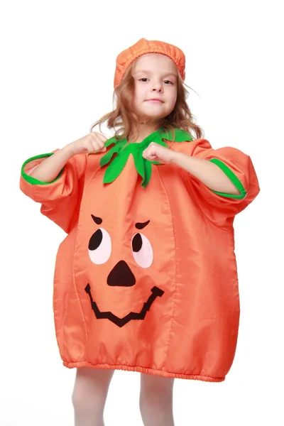 Girl dressed as a pumpkin — Stock Photo, Image