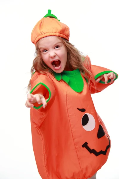 Girl dressed as a pumpkin — Stock Photo, Image