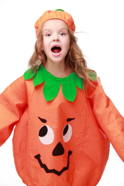 Girl dressed as a pumpkin — Stock Photo, Image