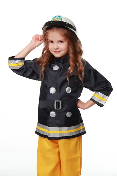 Happy girl firefighter — Stock Photo, Image