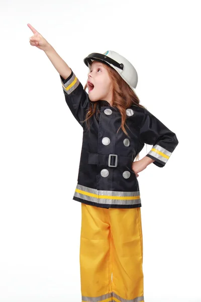 快乐的女孩消防员 — 图库照片