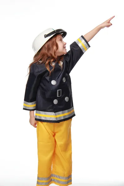 Happy girl firefighter — Stock Photo, Image