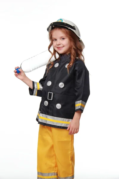 Happy girl firefighter — Stock Photo, Image