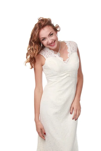 Lovely woman in white dress — Stock Photo, Image