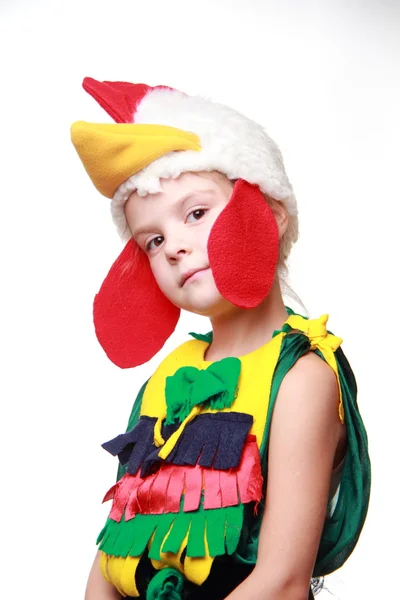 Una niña vestida de gallo — Foto de Stock