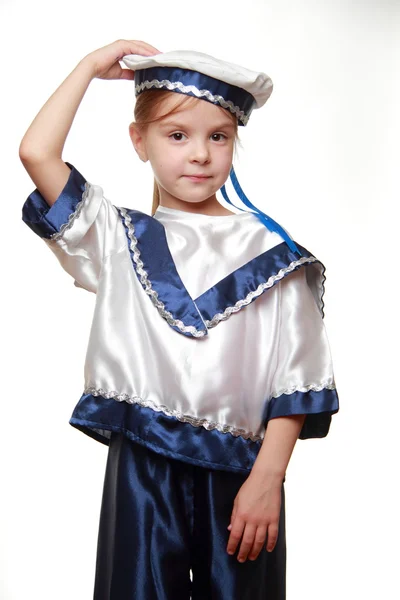 Denizci elbiseli küçük kız — Stok fotoğraf