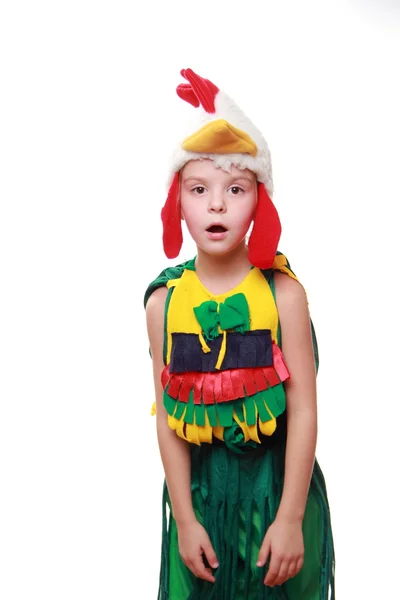 A little girl dressed as a rooster — Stock Photo, Image