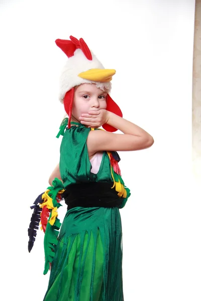 A little girl dressed as a rooster — Stock Photo, Image