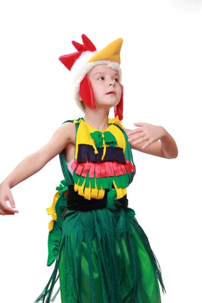 Una bambina vestita da gallo — Foto Stock