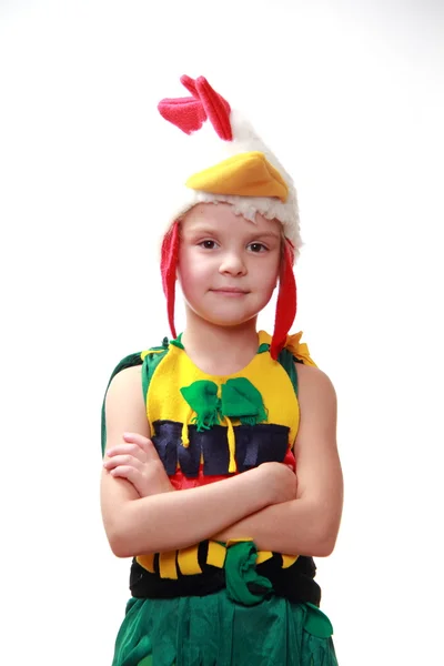 Una bambina vestita da gallo — Foto Stock