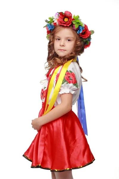 Afbeelding van schattig klein meisje gekleed in traditionele Oekraïens op dag van de Valentijnskaart — Stockfoto