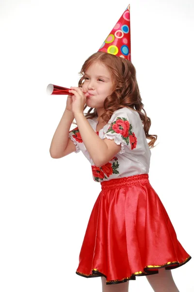 Cheerful Ukrainian young kid girl on birthday party — Stock Photo, Image