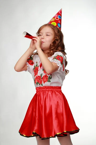 Cheerful Ukrainian young kid girl on birthday party — Stock Photo, Image
