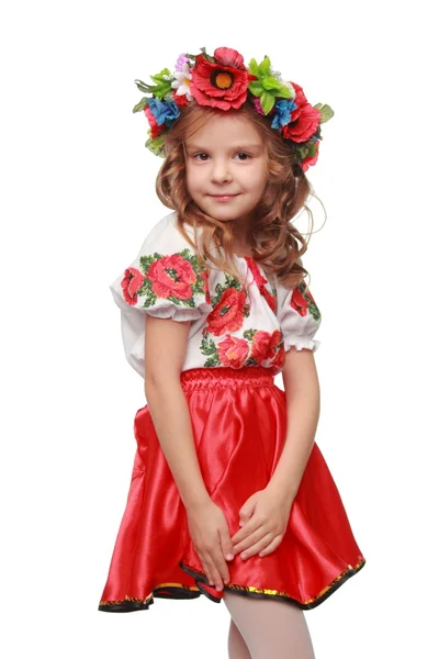 Sorridente bonito pequena menina ucraniana isolado no branco — Fotografia de Stock