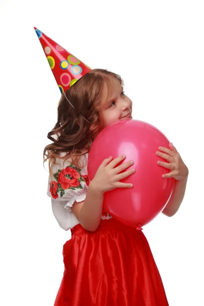 Grappige jongen met rood ballon — Stockfoto