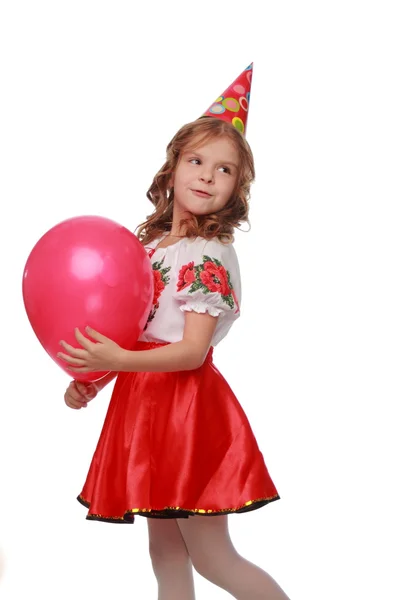 Funny kid med röd ballong — Stockfoto