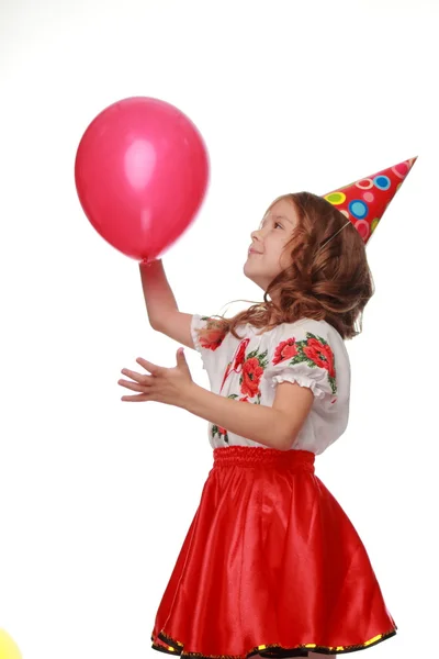 Funny kid med röd ballong — Stockfoto