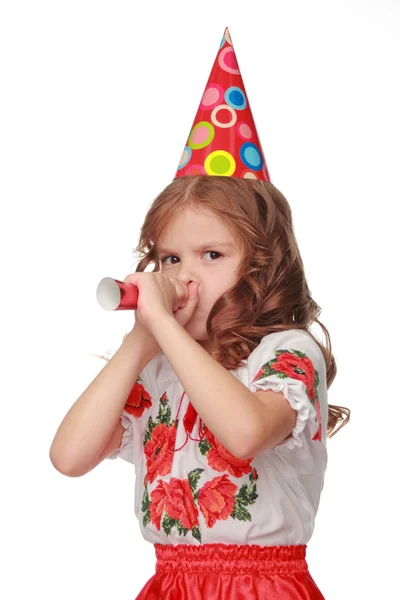 Cheerful Ukrainian young kid girl on birthday party — Stock Photo, Image