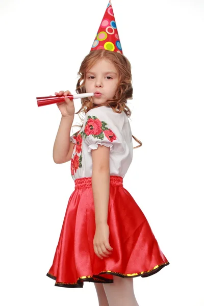 Cheerful Ukrainian young kid girl on birthday party — Stock Photo, Image