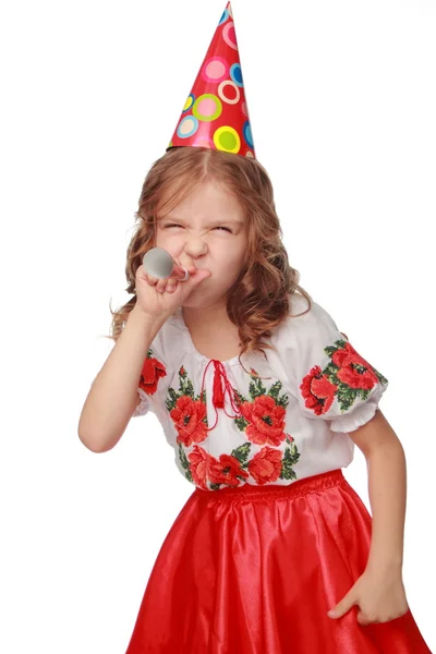 Веселий української молоді дитина дівчина на день народження — стокове фото