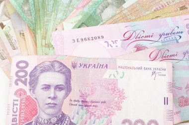 dinero ucraniano y huchaUkraynalı para arka plan