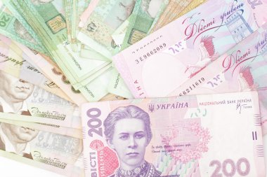 dinero ucraniano y huchaUkraynalı para arka plan