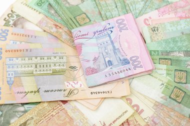 dinero ucraniano y huchaUkraynalı para arka plan