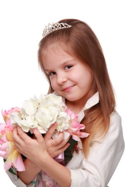 bir buket ile küçük kız