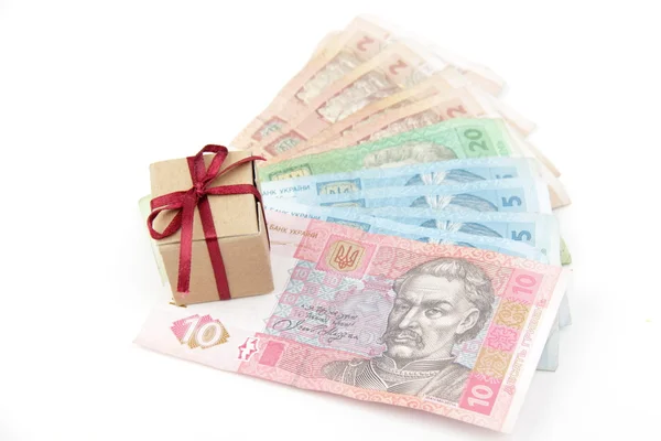Ukrainian money and gift — Stock Photo, Image