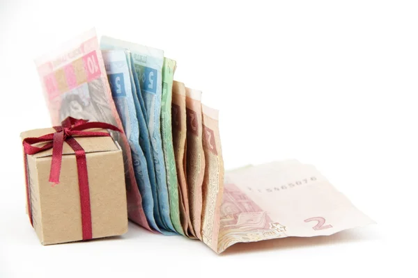 Ukrainian money and gift — Stock Photo, Image