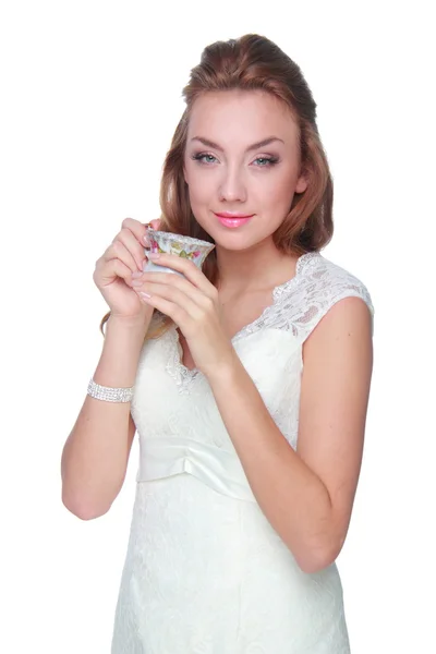 Mujer bebiendo de una taza de café — Foto de Stock