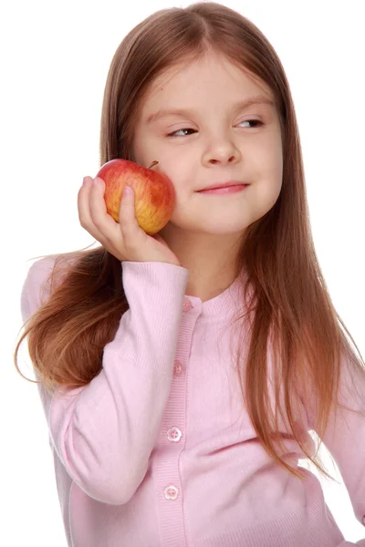 Kleines Mädchen mit zwei Äpfeln — Stockfoto